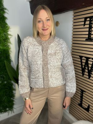 Two Tone Knit Cardigan - Cream & Biscuit Two Tone Knit Cardigan - Cream & Biscuit