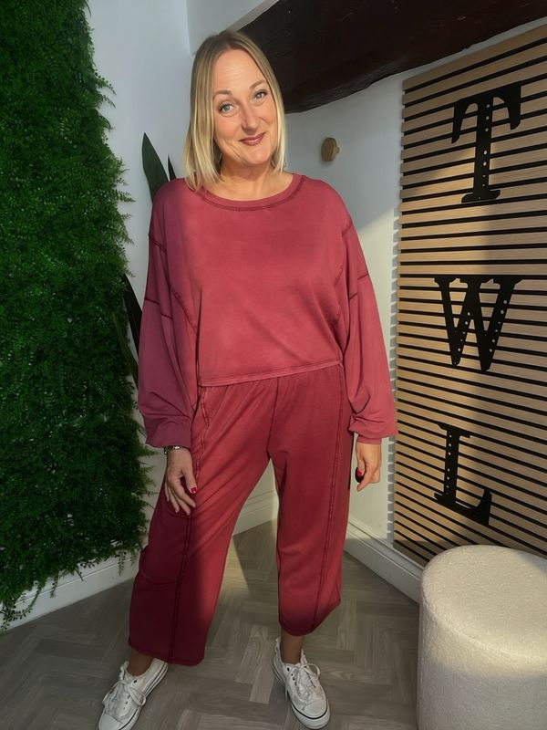 Soft Jersey Chic Casual Set - Wine ( NONE RETURNABLE )