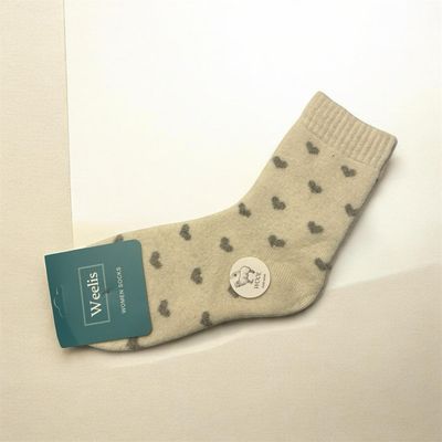 Wool Blend Cosy Socks - Small Heart Cream