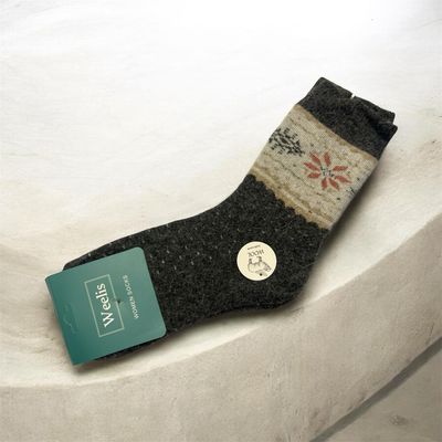 Wool Blend Cosy Socks - Winter Design Dark Grey