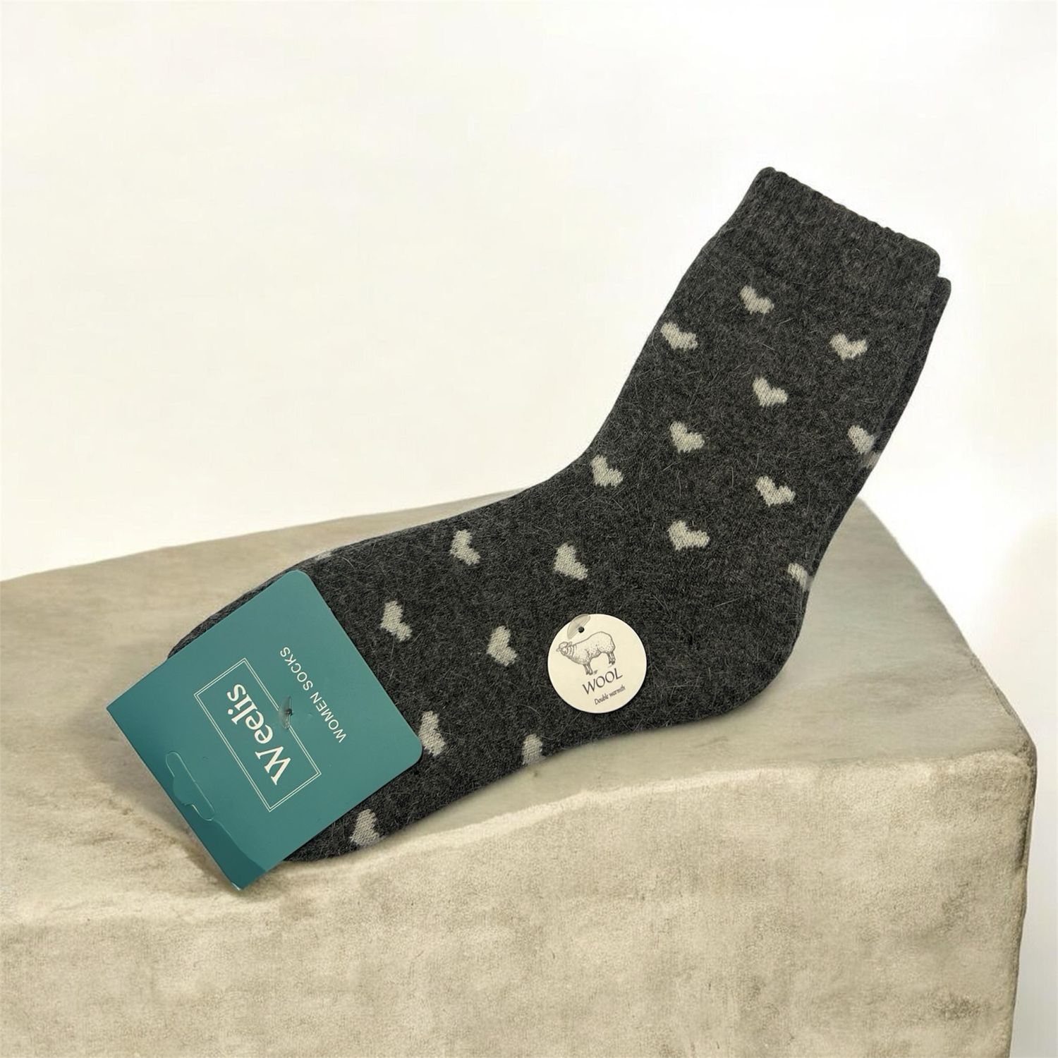 Wool Blend Cosy Socks - Small Heart Dark Grey