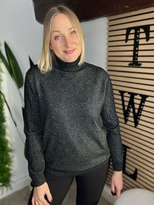 Shimmer Roll Neck Jumper - Black
