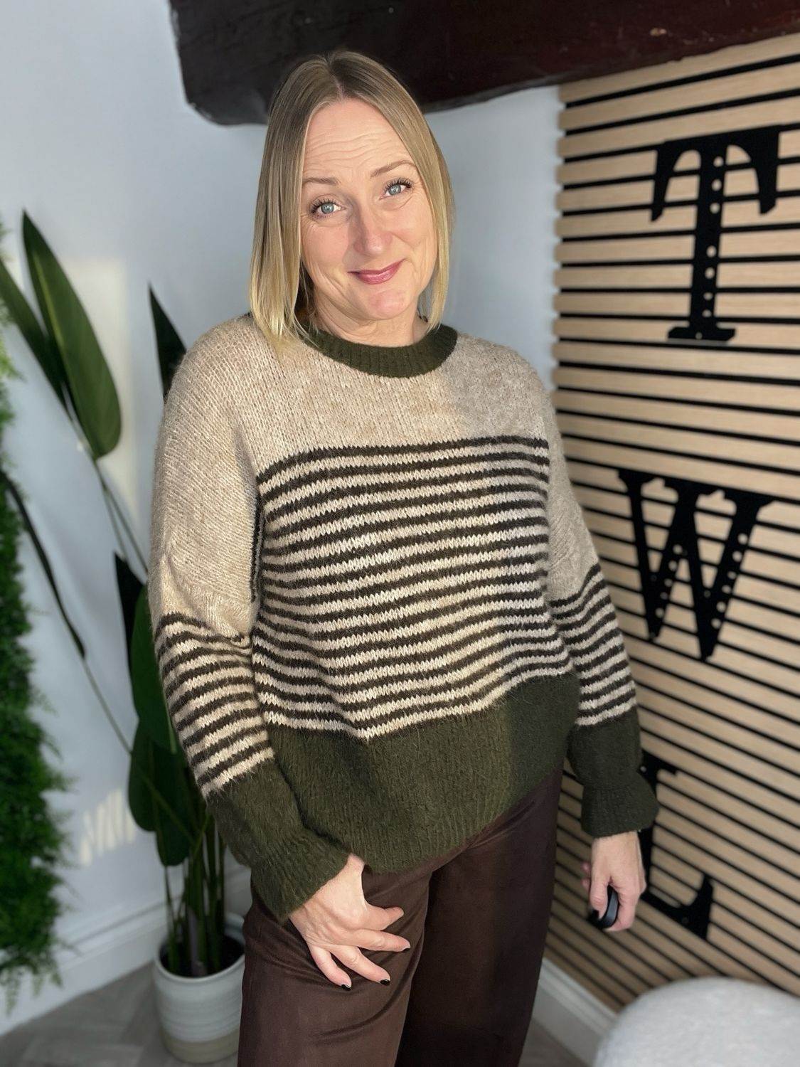 Soft Knit Striped Jumper - Khaki, Camel & Chocolate