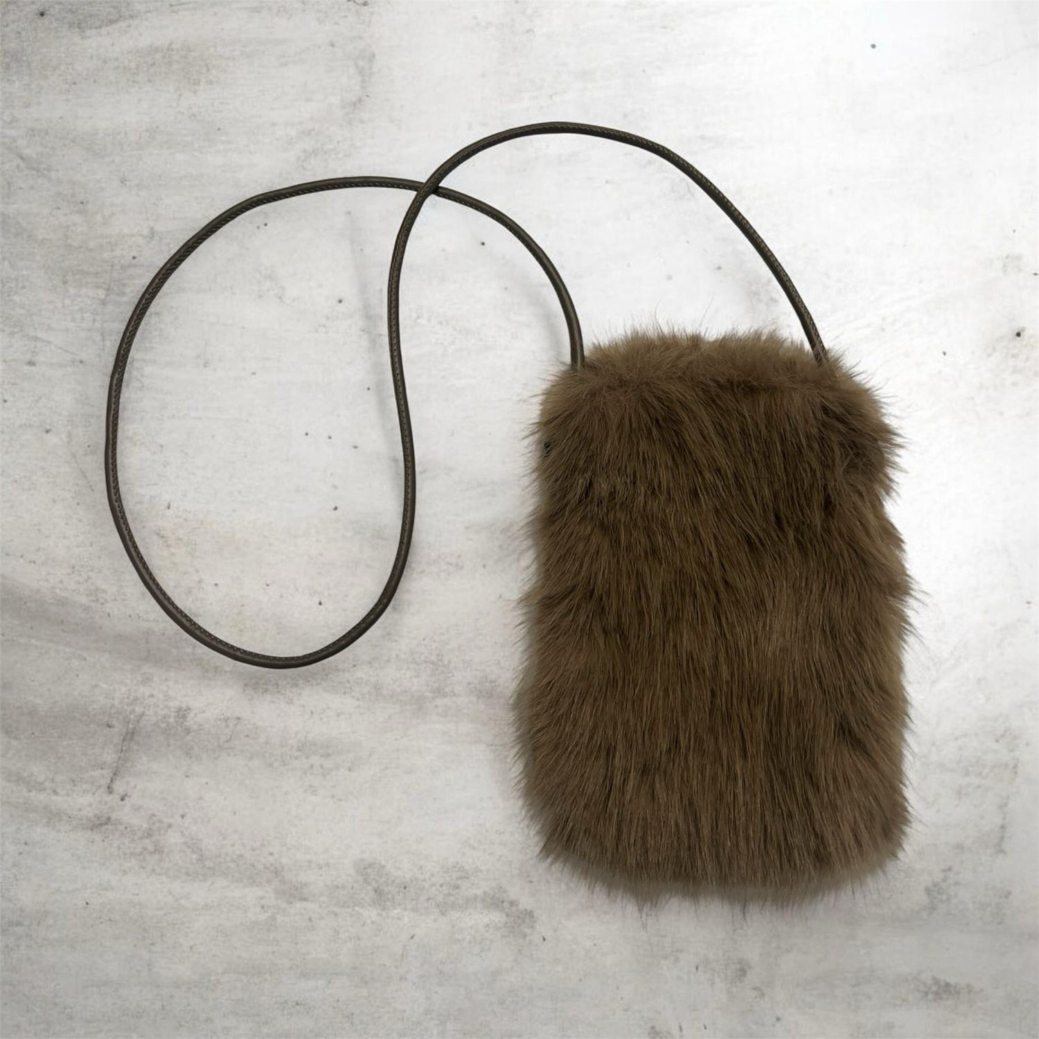 Faux Fur Pouch Shoulder Bag - Mocha