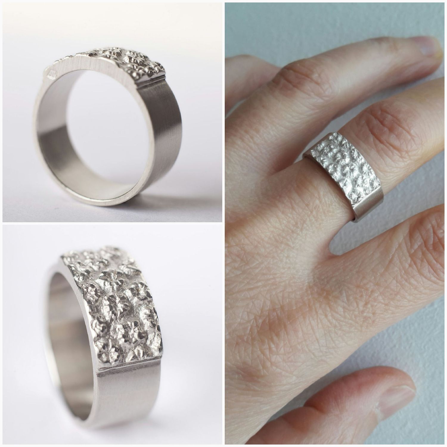 Anneau Fleur en argent largeur 8 mm