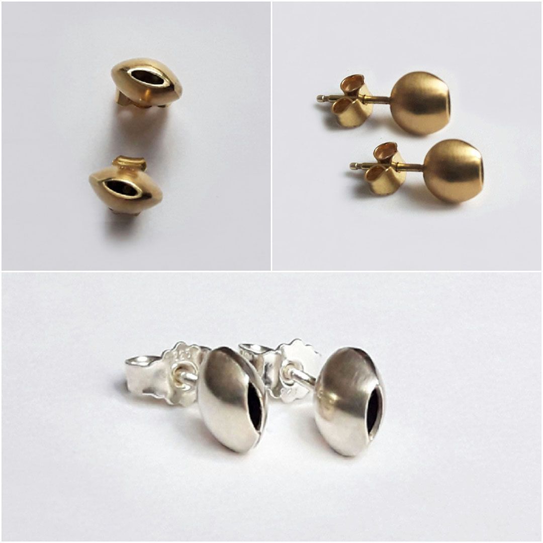Boucles d’oreilles bouton – Argent 925, Or 18 carats