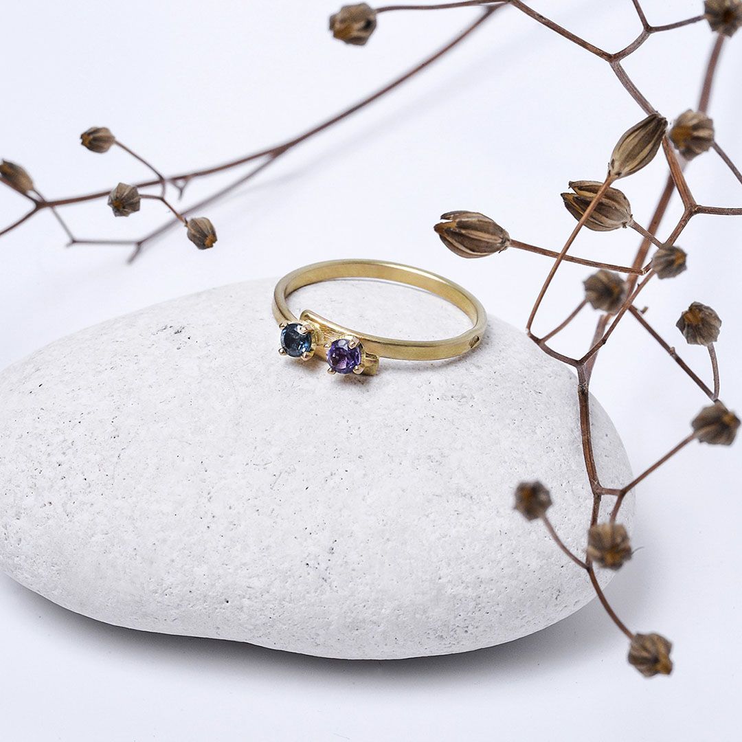 Bague fine en or 18 carats – Topaze - Améthyste ou Citrine
