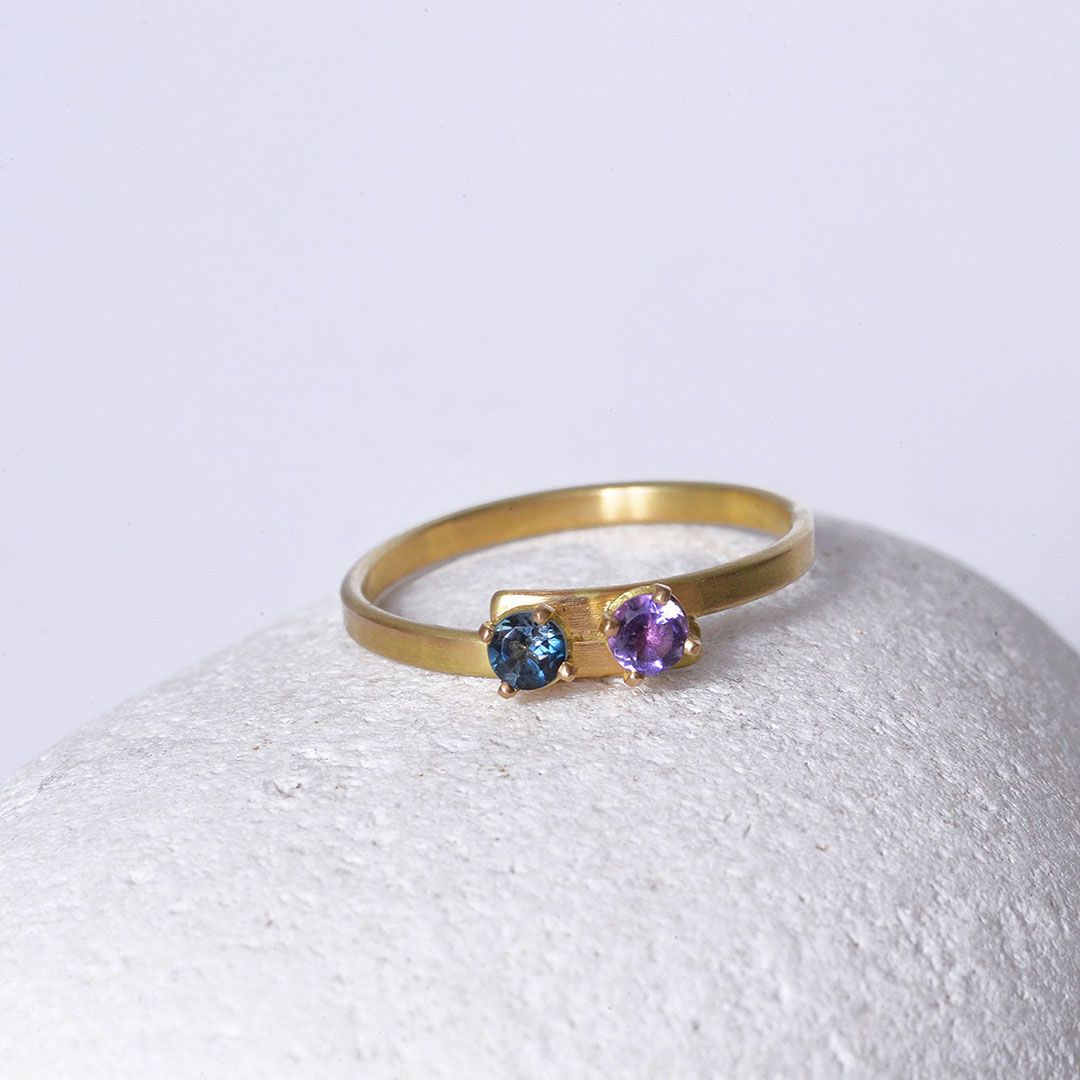 Bague fine en or 18 carats – Topaze - Améthyste ou Citrine