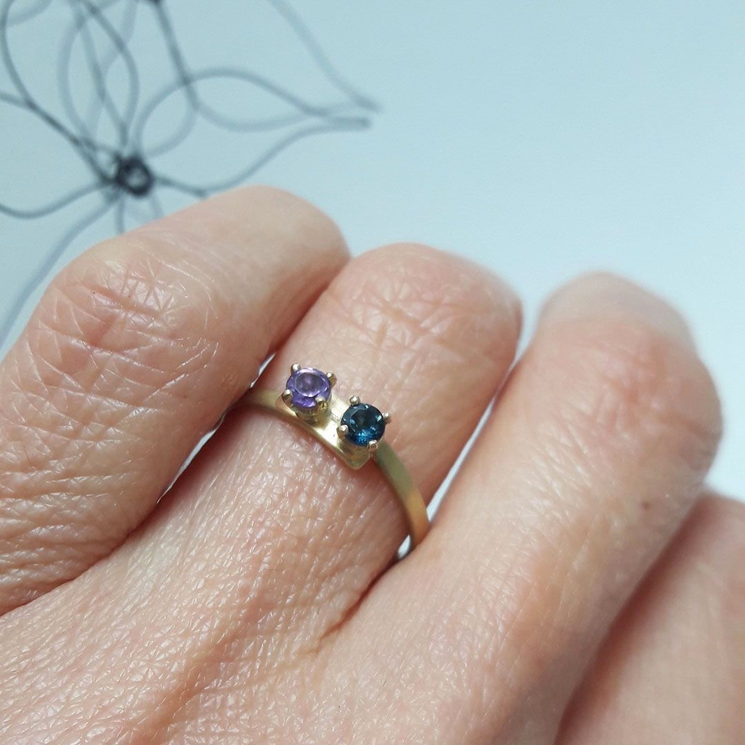 Bague fine en or 18 carats – Topaze - Améthyste ou Citrine