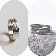Anneaux en argent et or, faits main, chaque pièce devient un bijou porteur d’histoire et de lumière.