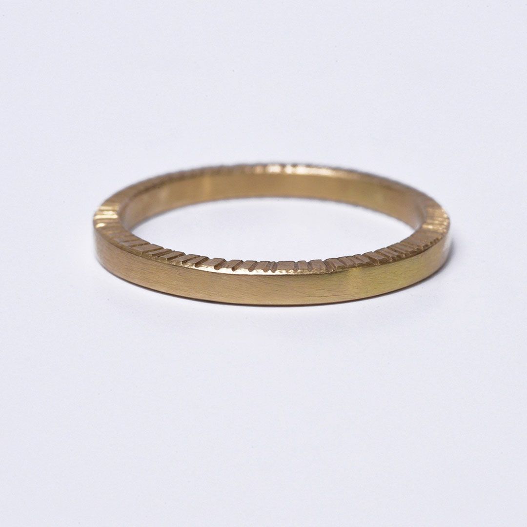 Alliance unisexe striée à la main, alliance en or jaune 18K