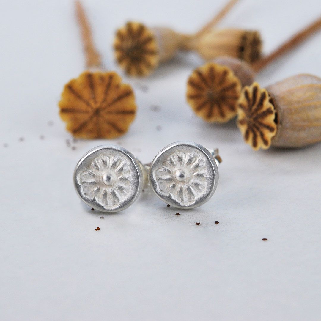 Boucles d'oreilles puces POPPY argent 925 avec motif pavot