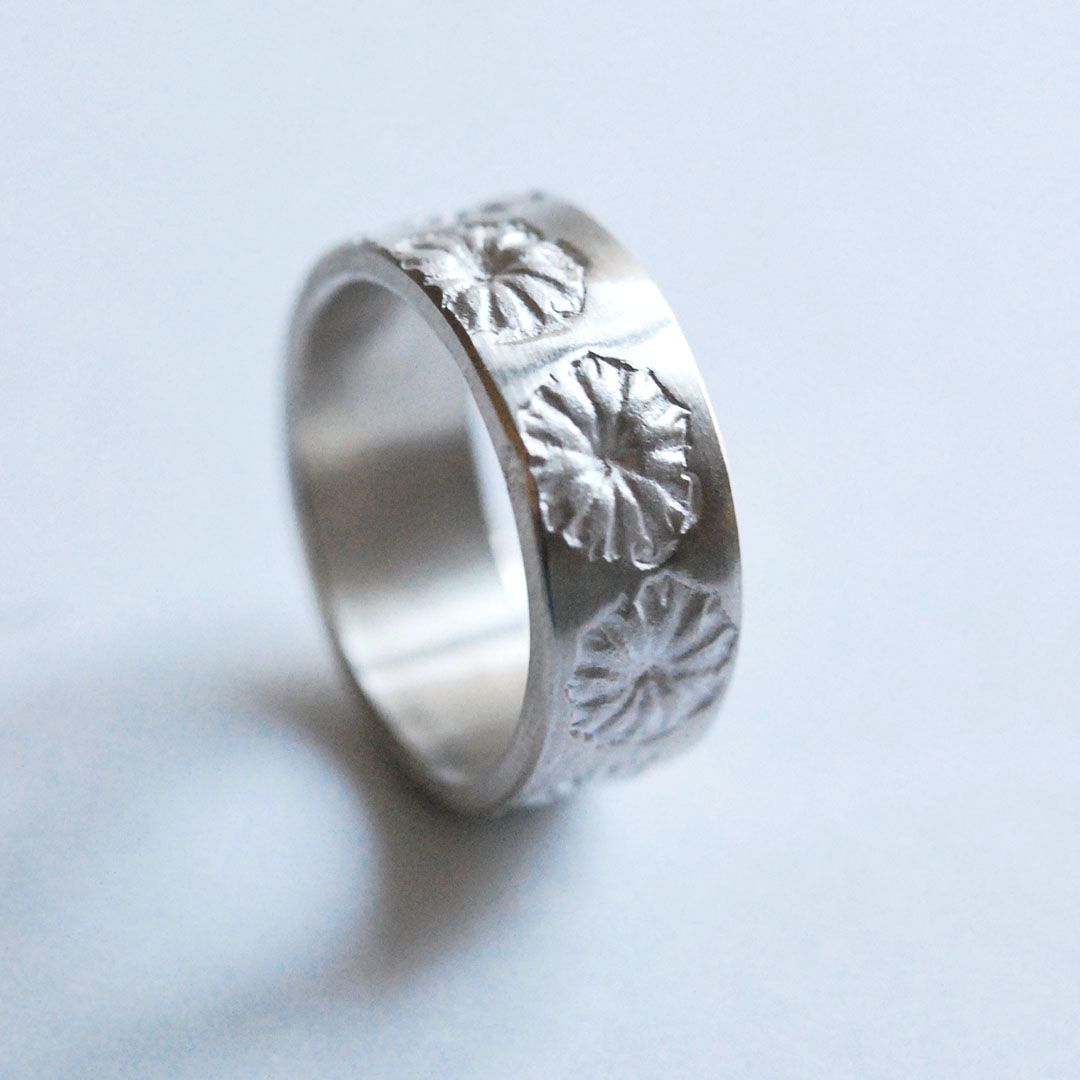 Anneau Pavots en argent 925 largeur 7 mm,