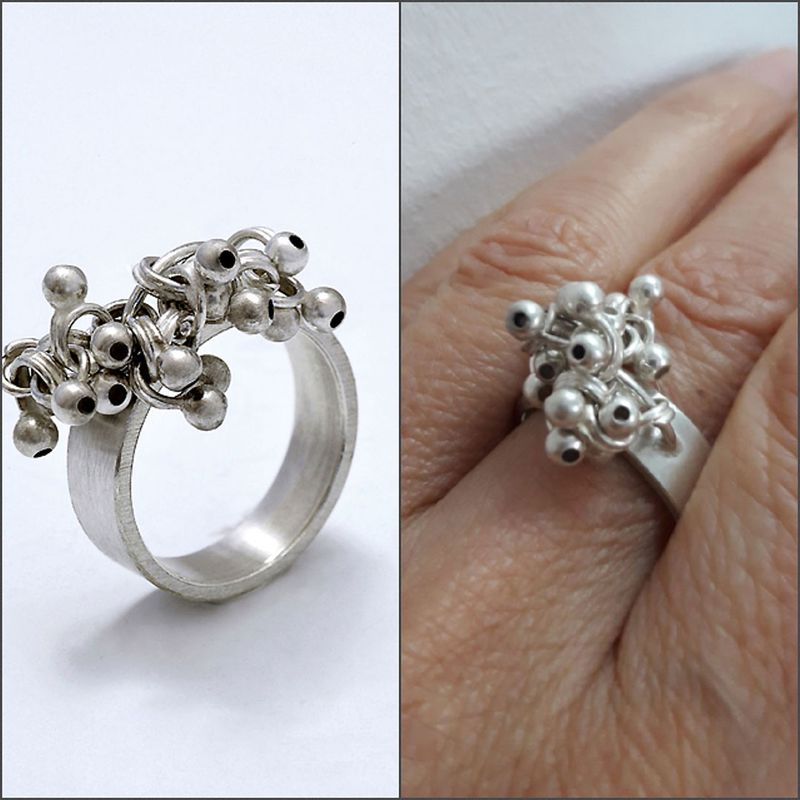Bague grappe en argent 925 vue de profil et portée