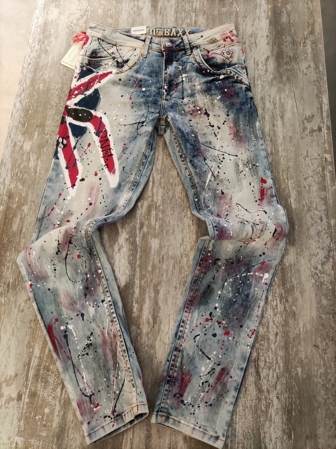 CIPO & BAXX DENIM WASHED FLAG PAINTED JEANS