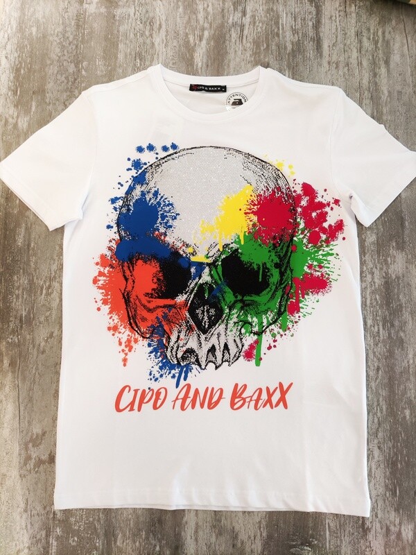 Cipo&amp;Baxx TSHIRT Skull White Slimfit