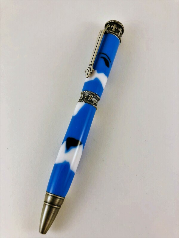Pewter Faith in blue acrylic