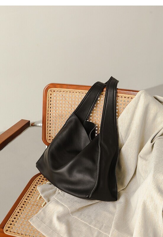 Leather black minimal shoulder hobo bag