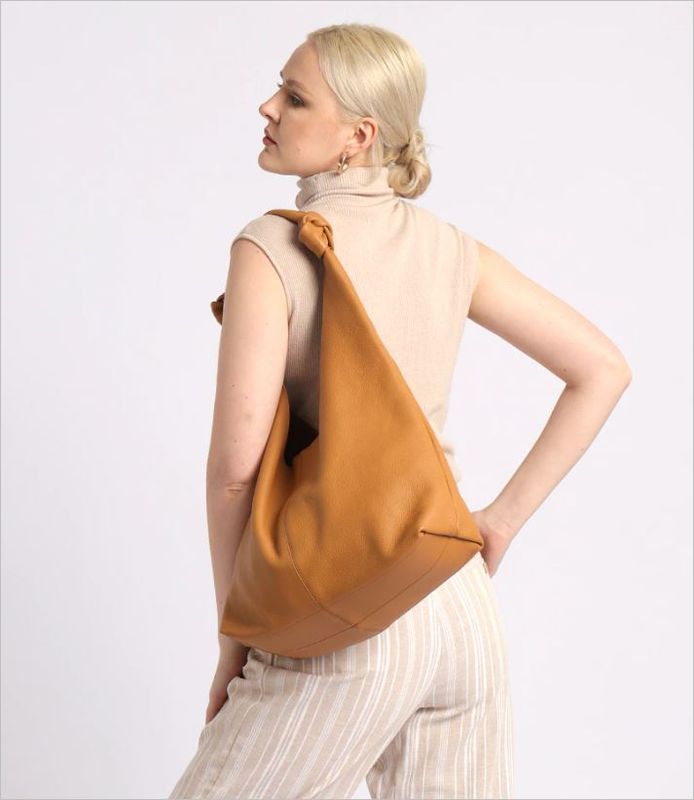 Large Leather Hobo Shoulder Bag with Handles Knots
