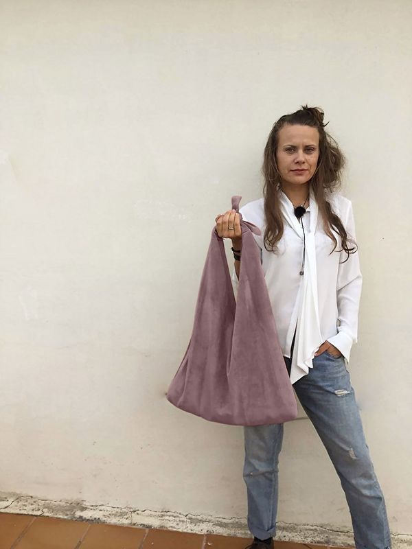 Pink Suede Shoulder Hobo Bag