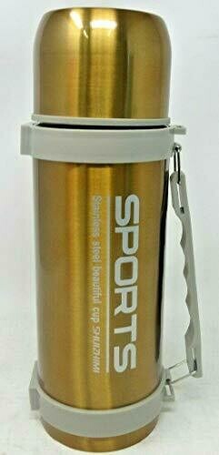 Modern Double Wall Stainless Steel Vacuum Drink Flask Sports Bottle Travel Pot Cup Hot&amp;Cold Thermal Thermos Mug 1200ml (Metallic Dark Gold)