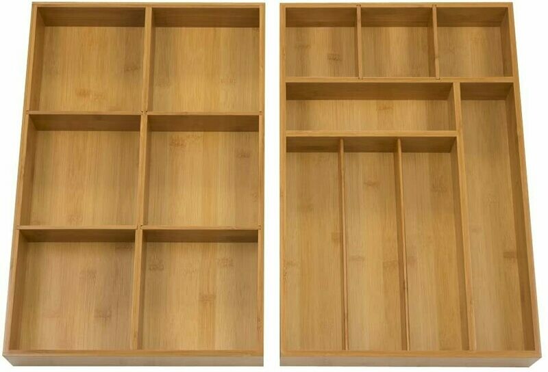 Seville Classics 2 Pack Bamboo Drawer Organizer