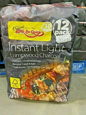 Bar-be-Quick Instant Lighting Charcoal 15kg - Clean Quick and Easy to Use 12 bag