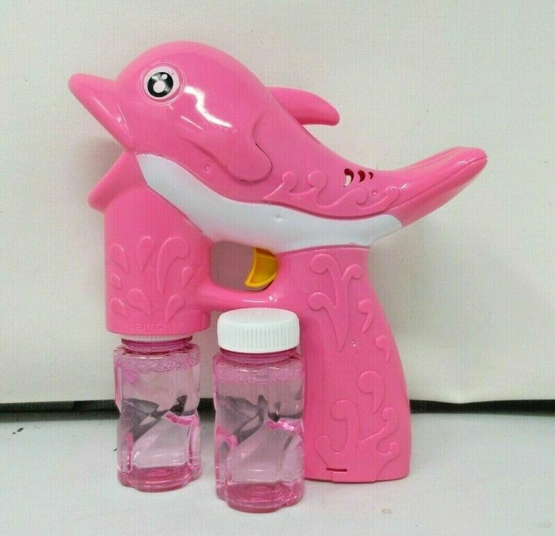 Kids Bubble Gun with Light and Sound Solution, Amazing 2-Pack Dolphin Pink