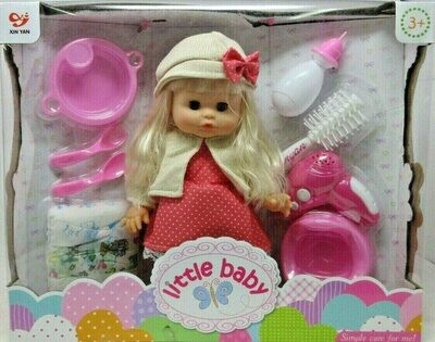 Little Baby Feeding Doll -Hair Brushing & Blowing Pottying Changing Toddler Baby