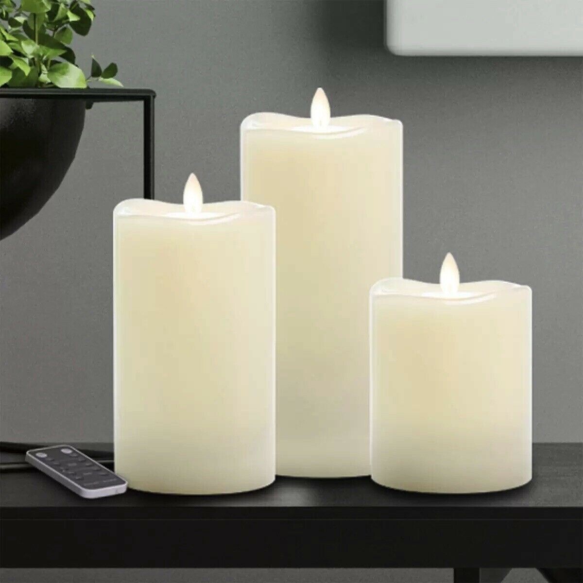 Sterno Set Of 3 LED Wax Battery Pillar Candles Remote Control Timer 4