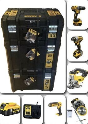 DeWalt DCK523P3T 5 Piece 18V XR Cordless Power Tool Kit Set w/3x 5Ah Bat & Cases