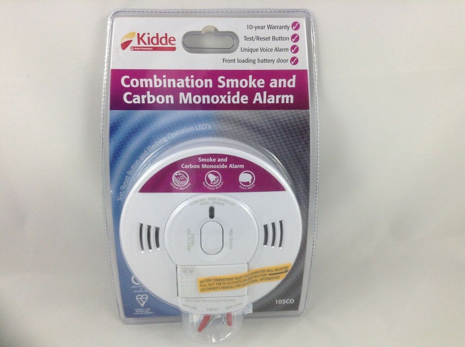 KIDDE ALARM SMOKE AND CARBON MONOXIDE COMBINATION DETECTOR 10SCO