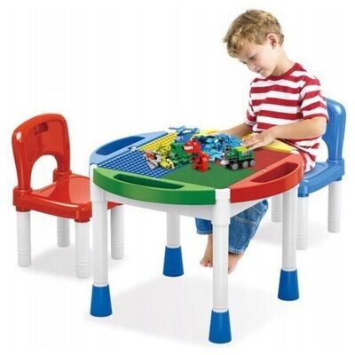 Kids Multi Activity 3-in-1 Table & 2 Chairs Building Blocks Table With Storage