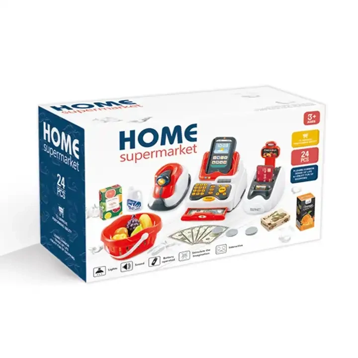 Super Market 3 in 1 Cash Register Kids Toy Pretend Play Toys Food Money 24pcs