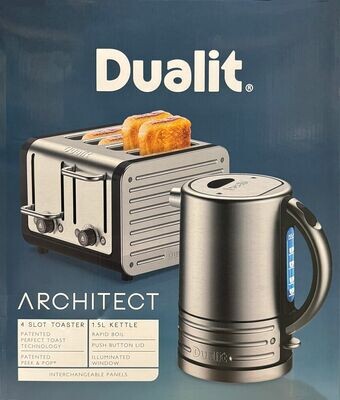 Dualit Architect 4 Slice Slot Toaster and Kettle Set Midnight Brushed Grey CJK1/2300W