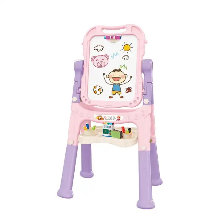 Kids Double Sided Art Easel Magnetic Drawing Board 360° Rotating Whiteboard