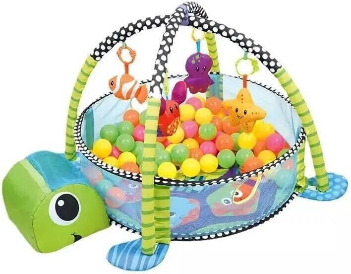 Suprills 3 in 1 Turtle Shape Baby Gym Pit Essentials for New-born with 30pcs Balls and Baby Mat