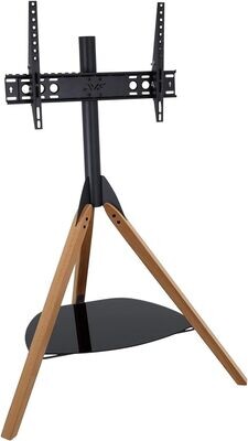AVF Hoxton TV Floor Stand - Free-standing Tripod TV Unit, Solid Light Wood Legs, Black Glass Shelf, For TVs 32&quot; to 70&quot;