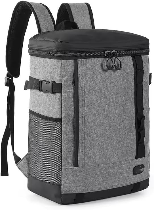 Suprills 24L 30-Can Insulated Lunch Bag Backpack with Hard Liner, Cooler Picnic Lightweight Shopping Rucksack, Camping Accessories, Beach Bag for Men/Women for Work/Camping/Outdoor, Water Proof Grey
