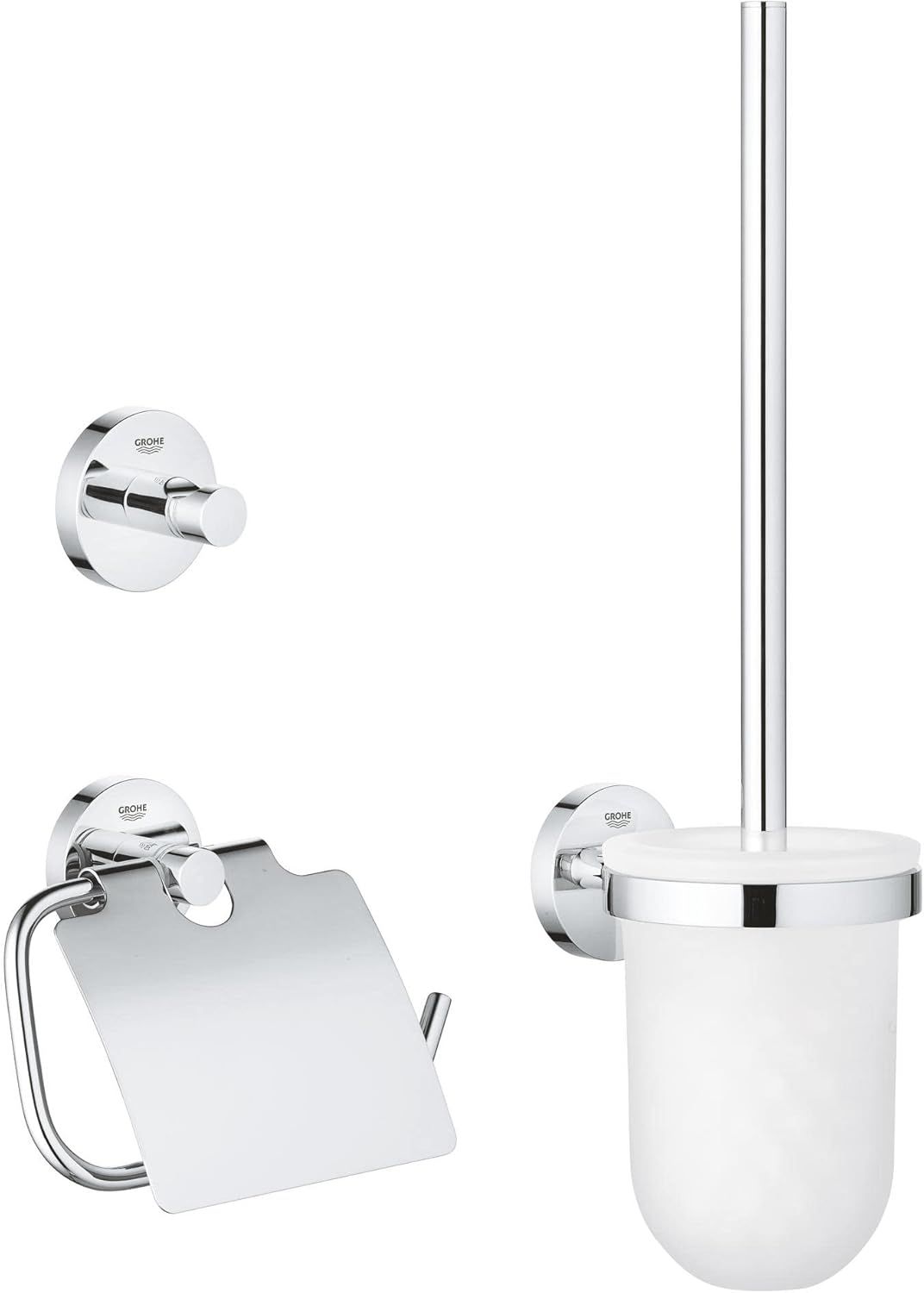GROHE Start QuickFix 3-in-1 Bathroom Accessory Set Toilet Roll Holder|Brush|Hook