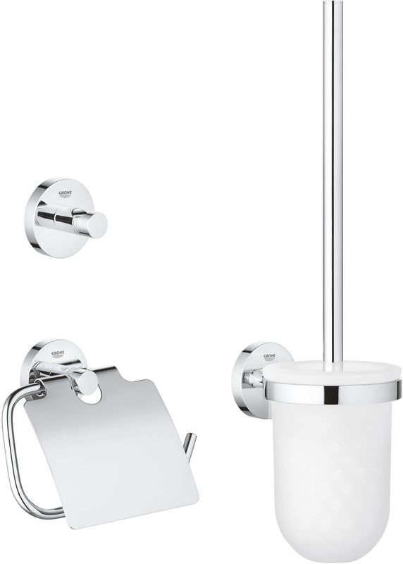 GROHE Start QuickFix 3-in-1 Bathroom Accessory Set Toilet Roll Holder|Brush|Hook