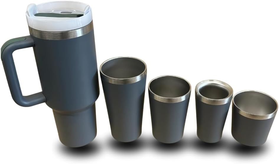 Suprills Modern Tumbler 40 oz with Handle and Straw, Insulated Stainless Steel Water Bottle, Hot Water Bottle, Travel Mug for Iced Coffee, Gifts for Women and Men, Come with Set of 4 Cups