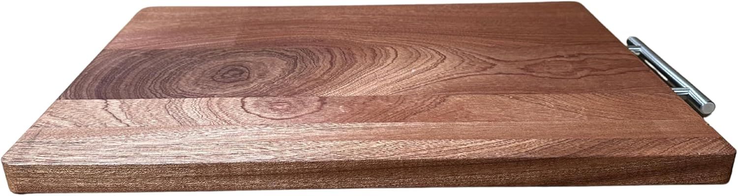 Suprills Extra-Thick Wooden Chopping Board - Sandalwood 50x33x2.8cm with Chrome Handle, Ideal Kitchen Utensils Set for Carving Meat, Cutting Vegetables, Cheeses, and Bread