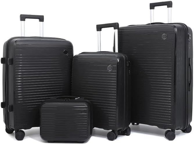 Suprills 4-Piece Luggage Set - Lightweight PP Shell Trolley Case with TSA Lock, Cabin Suitcase, 20&quot; 24&quot; 28&quot; Suitcases, 14&quot; Beauty Case, 360° Spinner Wheels