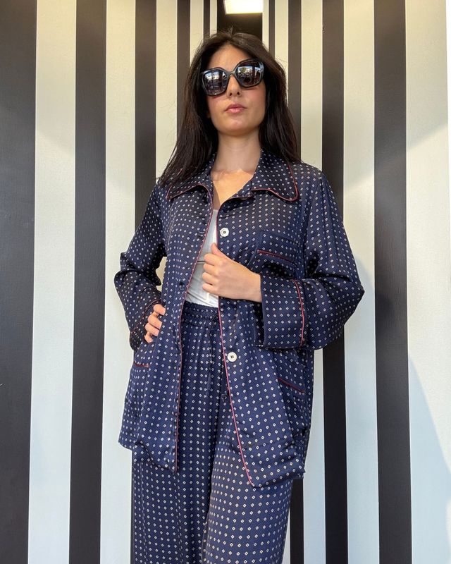 Camicia e pantalone pigiama fantasia micro-rombi Tensione IN – Blu