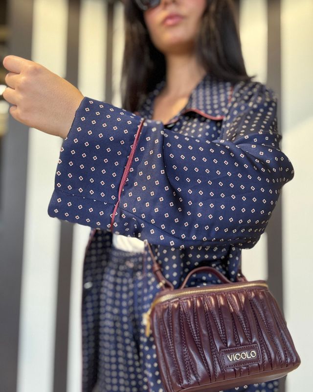 Camicia e pantalone pigiama fantasia micro-rombi Tensione IN – Blu