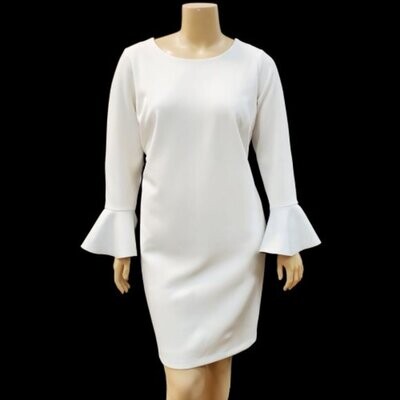 Eloquii Flare Sleeve Dress with Lace Back Detail WHT