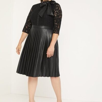 Eloquii Faux Leather and Lace Dress BLK
