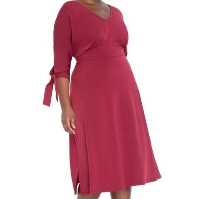 Eloquii Fit & Flare Dress with Tie Sleeves RED