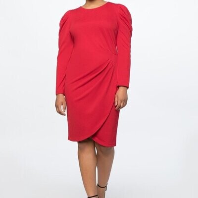 Eloquii Crew Neck Dress with Draped Front RED
